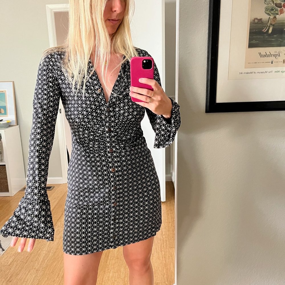 Free People M print shirt dress 70s